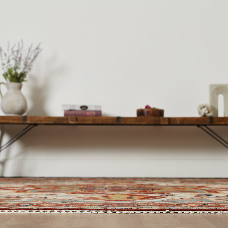 Serapi Heritage Hand-Knotted Wool Medallion Area Rug in Red, Rectangle 9' x 12', Ivory/Red
