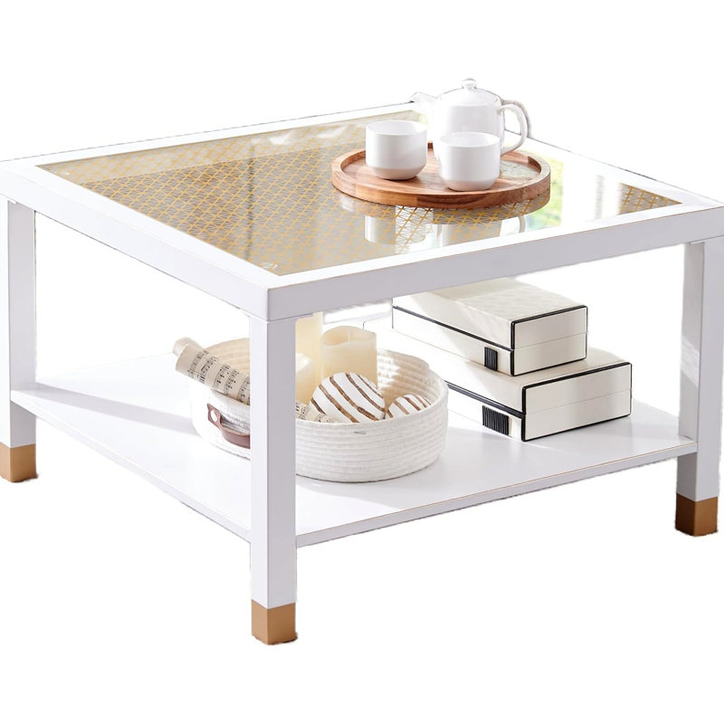 Table basse carrée moderne - structure en métal frais de 27,6 po avec plateau en verre