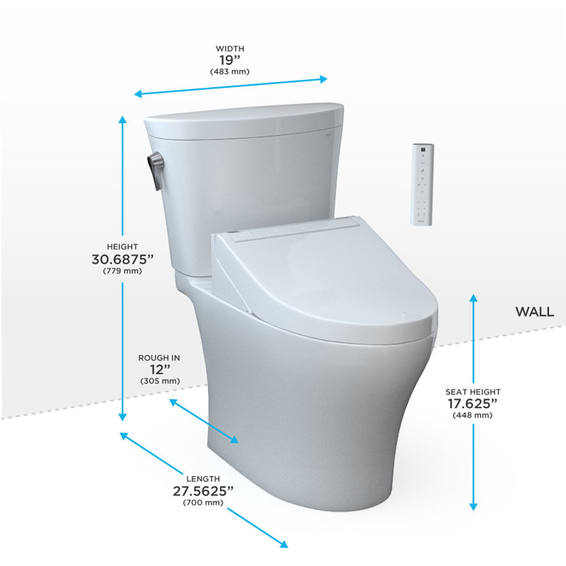 Toilette allongée deux pièces à double chasse 1,28 et 0,9 GPF avec siège de bidet C5 TOTO® WASHLET® + Aquia IV®, blanc coton