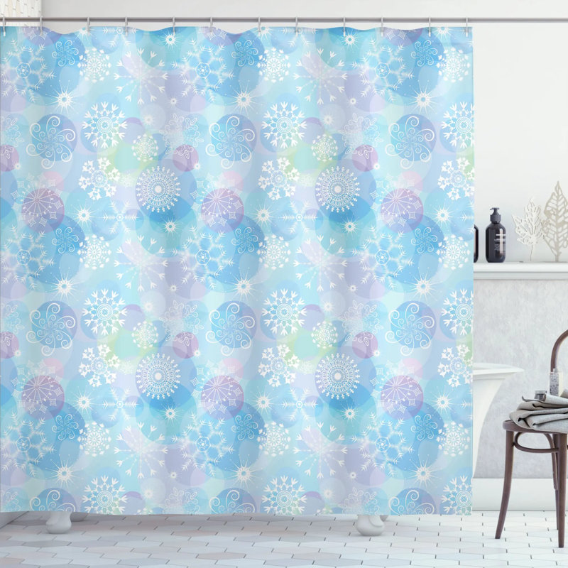 Ensemble de rideau de douche flocon de neige et crochets, H 75 po x l 69 po