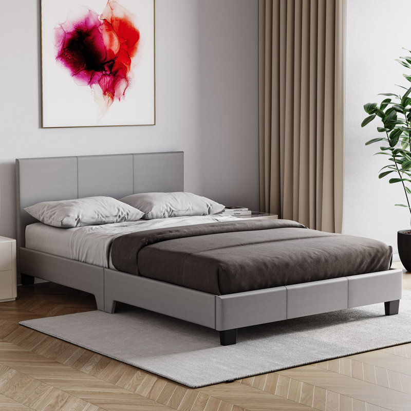 Scipio Upholstered Platform Bed, Small Double (4'), Grey