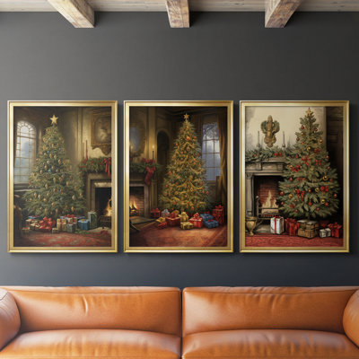 Christmas Holiday Art DVII - Toile tendue avec châssis sur mesure - 3 pièces