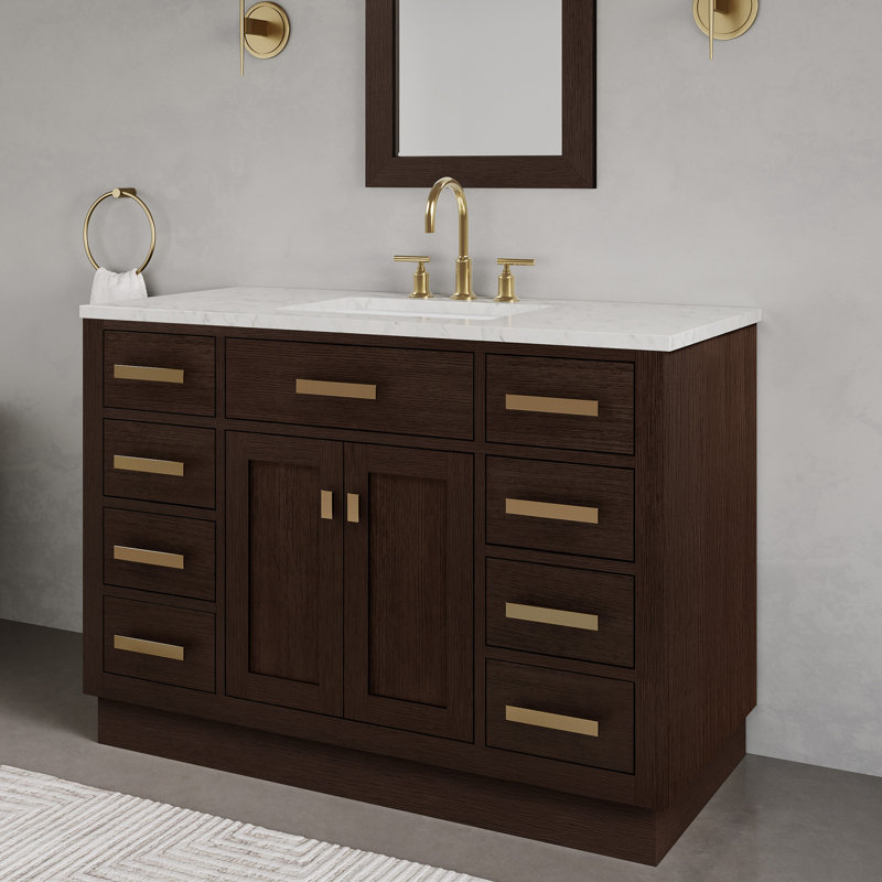 Meuble-lavabo de comptoir en marbre blanc de 48 po avec miroir Chestnut, Chêne brun
