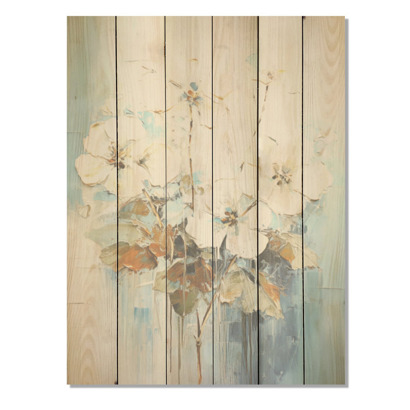 Minimalisme géraniums I - géraniums, art mural sur bois de pin naturel, H 20 po x l 10 po