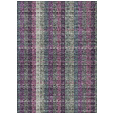 8' X 10' Plum Eggplant And Gray Plaid Washable Indoor Outdoor Area Rug