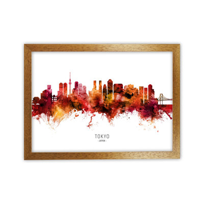 Tokyo Japan Skyline Red City Name by Michael Tompsett - Print