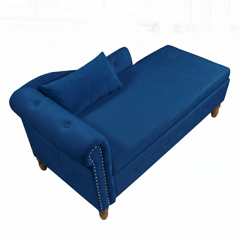Modern And Comfy Style Chaise Lounge With A Pillow, For Indoor Use, Velours bleu marine