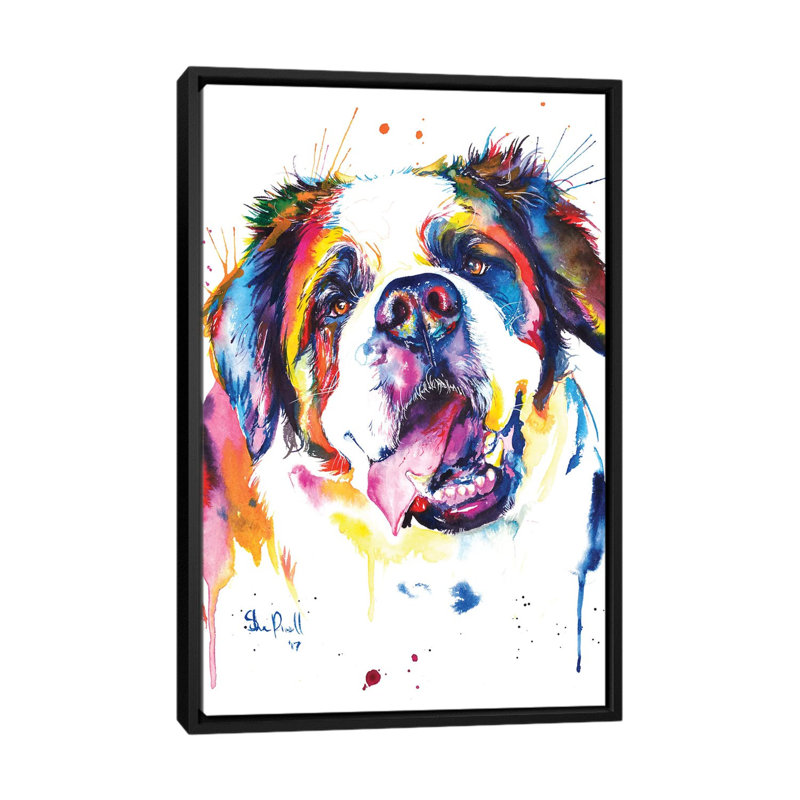 « st. bernard », reproduction sur toile, Pas de tapis, Toile avec cadre noir, H 26 po x l 18 po x P 1,5 po