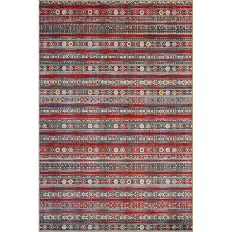 Tapis lavable tissé à motif floral rouge à rayures rouges, Tapis de couloir 3 pi 4 po x 9 pi 11 po