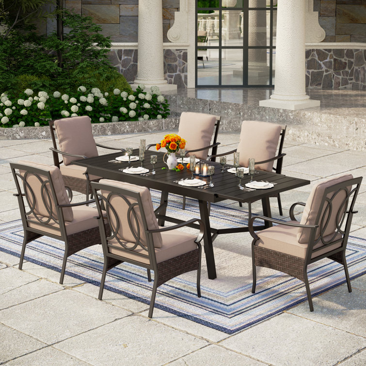 Rectangular Extendable 6 - Person Outdoor Dining Set With Cushions