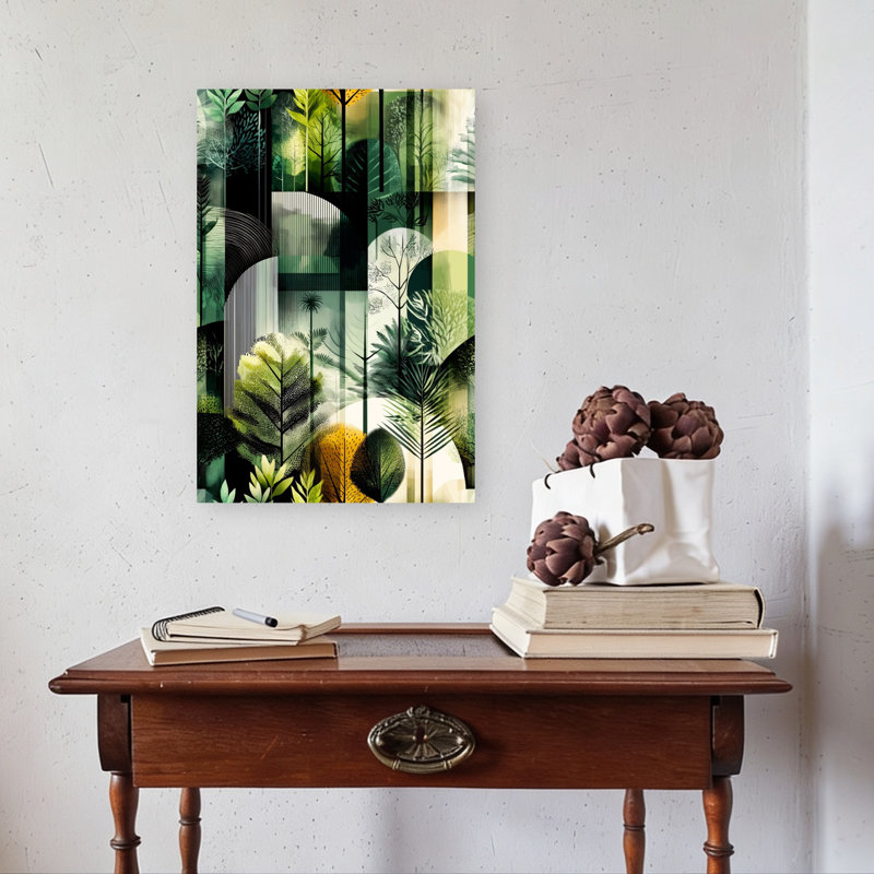Géométrique, forêt verte, abstrait, géométrique moderne, paysage, art mural, H 24 po x l 16 po
