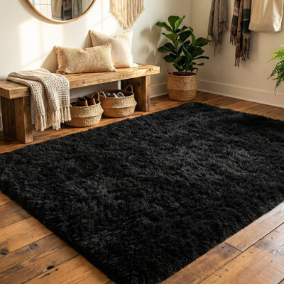 Tapis ultra doux pour le salon, tapis à poils longs moelleux pour la chambre à coucher, envers antidérapant de mise à niveau, décoration de chambre noire asthétique, idéal pour les endroits très passants à l'intérieur