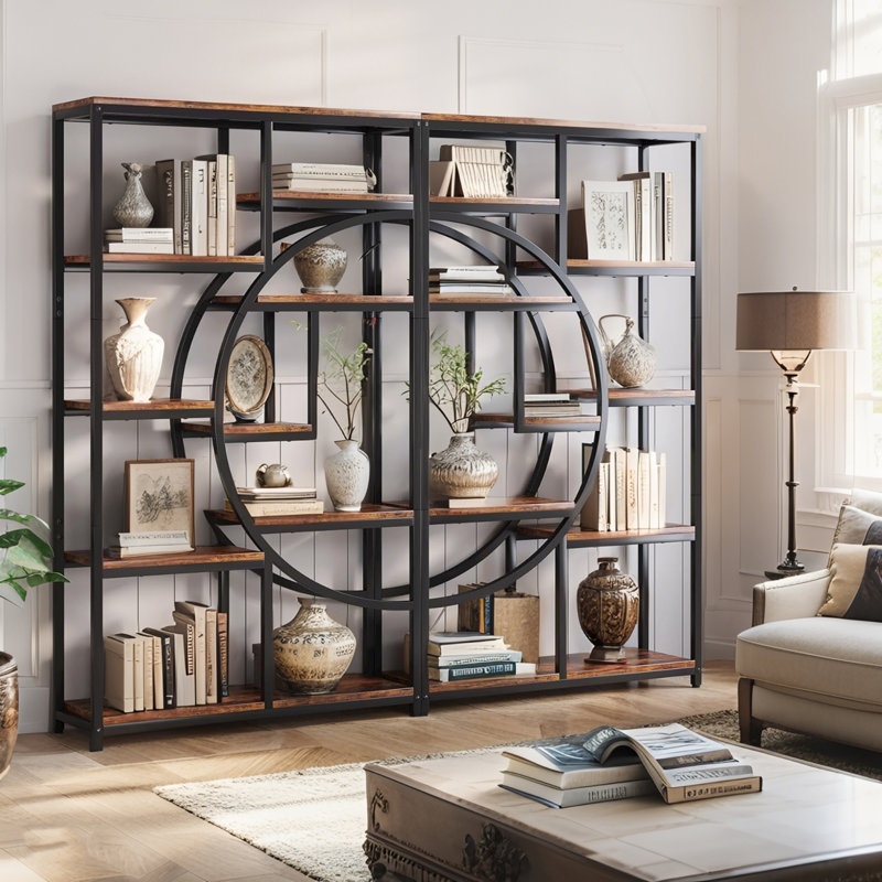 69" Geometric Bookcase with 9 Open Shelves