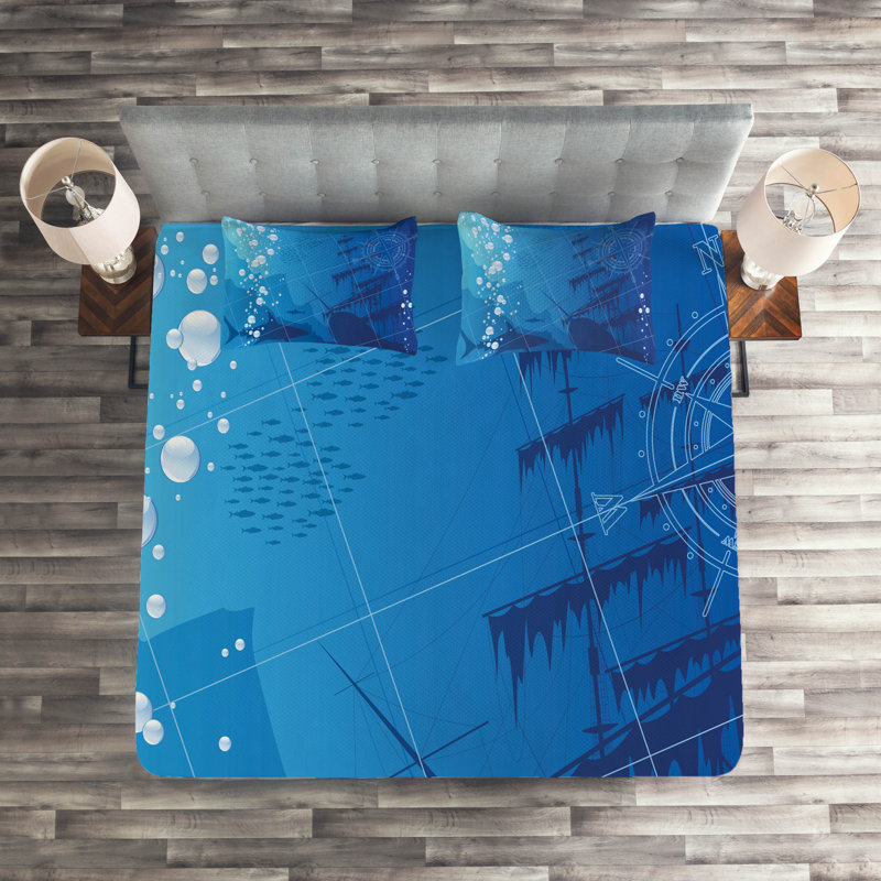 Coastal Polyester Coverlet, King Bedspread + 2 Shams