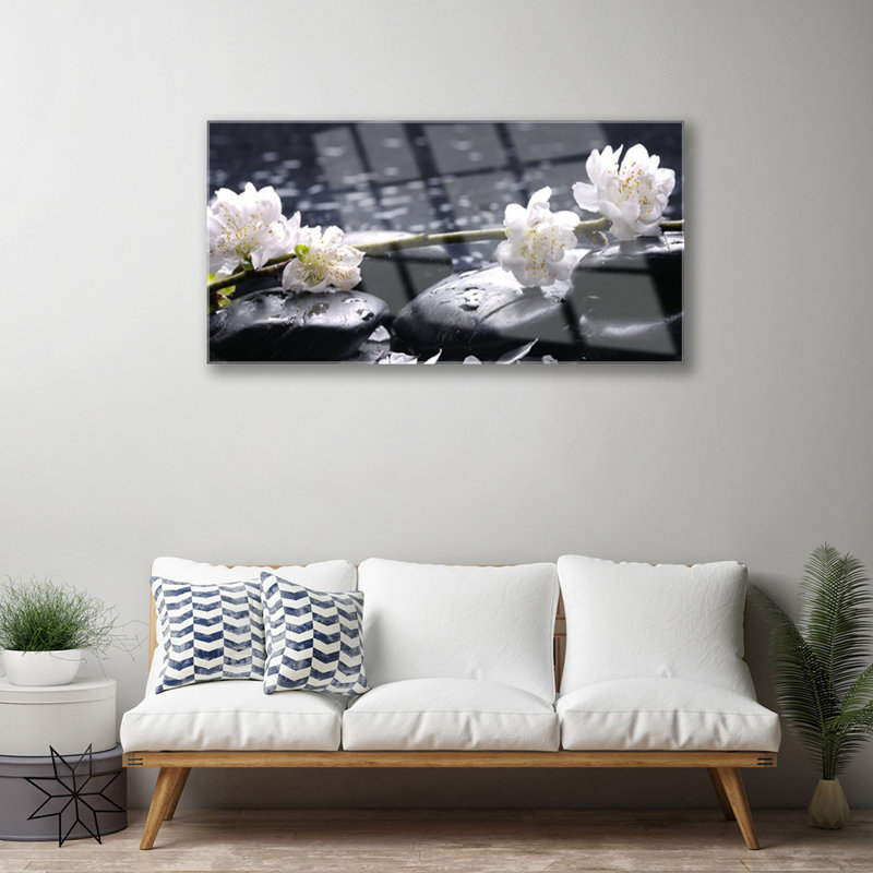Floral Flower Stones 1 Piece Wall Art on Glass