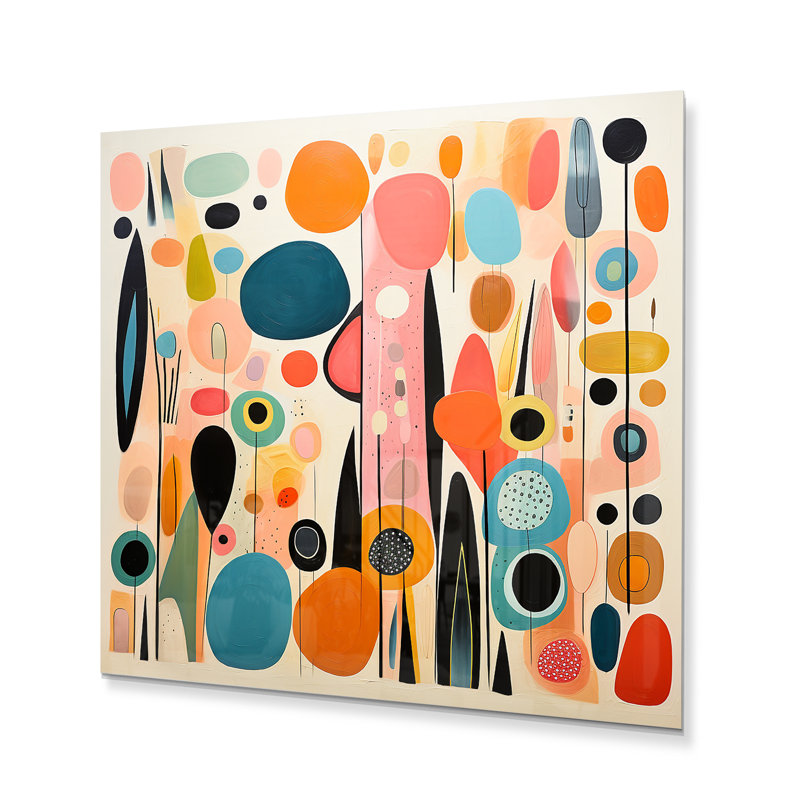 Motif ludique rose Mid Century II - impression de style Mid-Century sur métal, H 16 po x l 16 po x P 1 po