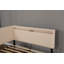 Lit d'angle capitonné double avec tête de lit à droite, éclairage DEL, port USB, 2 tiroirs de rangement, sommier à lattes et pieds en bois massif, beige