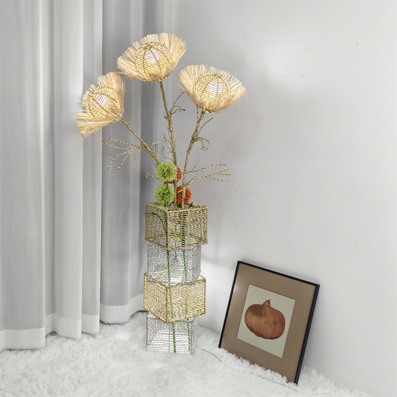 Conaway 51.18'' Rattan Tree Floor Lamp with Outlet