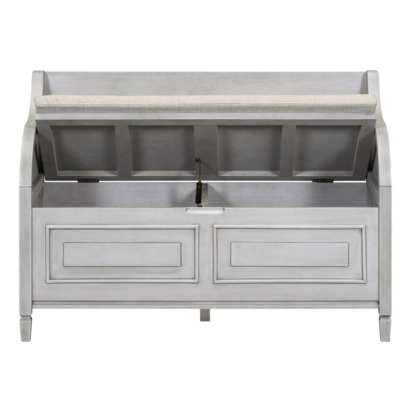 Banc de rangement multifonctionnel en bois massif avec charnière de sécurité, Gris délavé