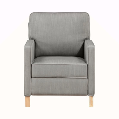 Classic Traditional Push Back Reclining Chair Gray Fabric Upholstery Cushion Seat Solid Wood Furniture 1Pc