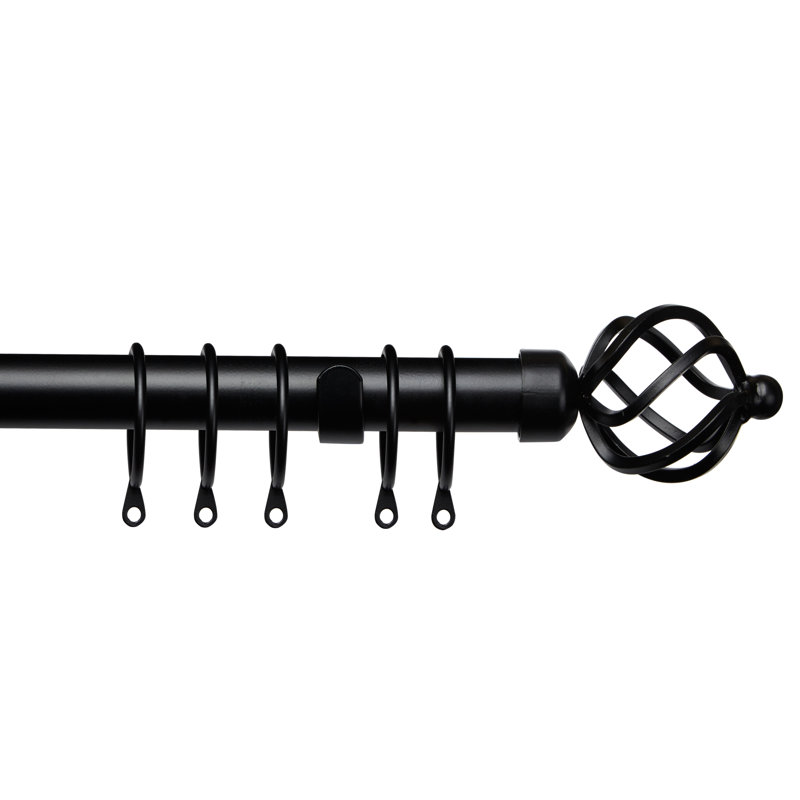 Willena Adjustable 2.8cm Single Curtain Pole, 120 cm H x 210 cm W, Black
