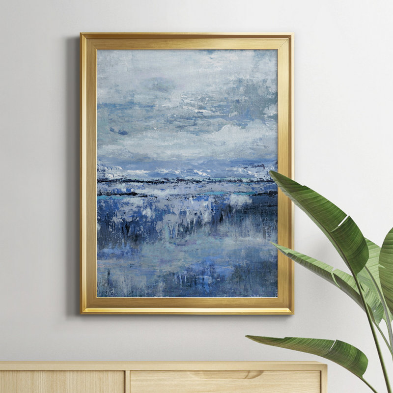 Indigo côtier - Peinture sur toile encadrée, H 22,5 po x l 30,5 po x P 1,5 po, Or