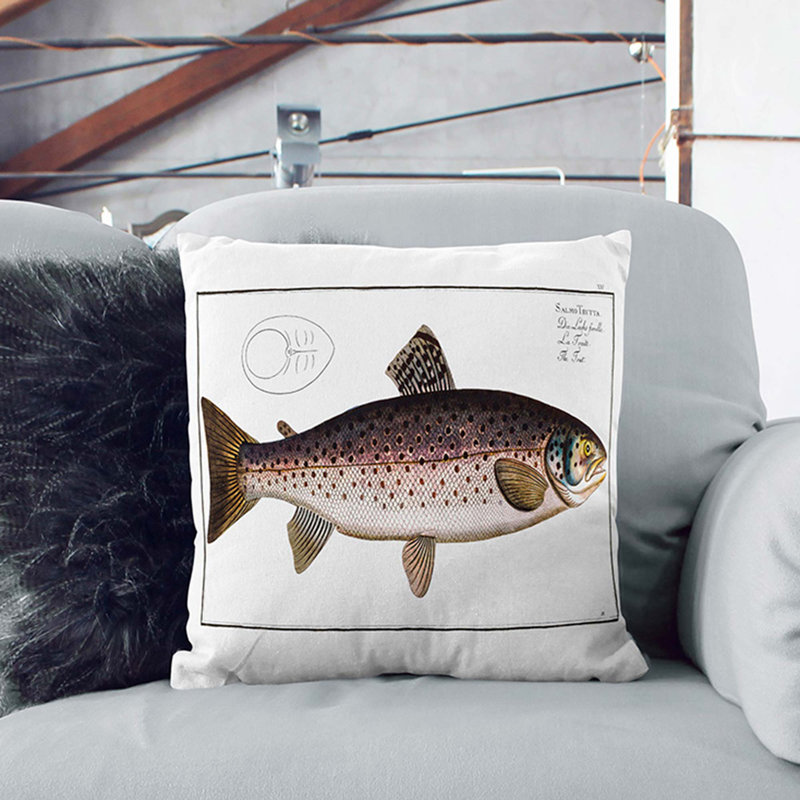 Brown Trout Fish Square Throw Cushion, 55cm H x 55cm W x 20cm D