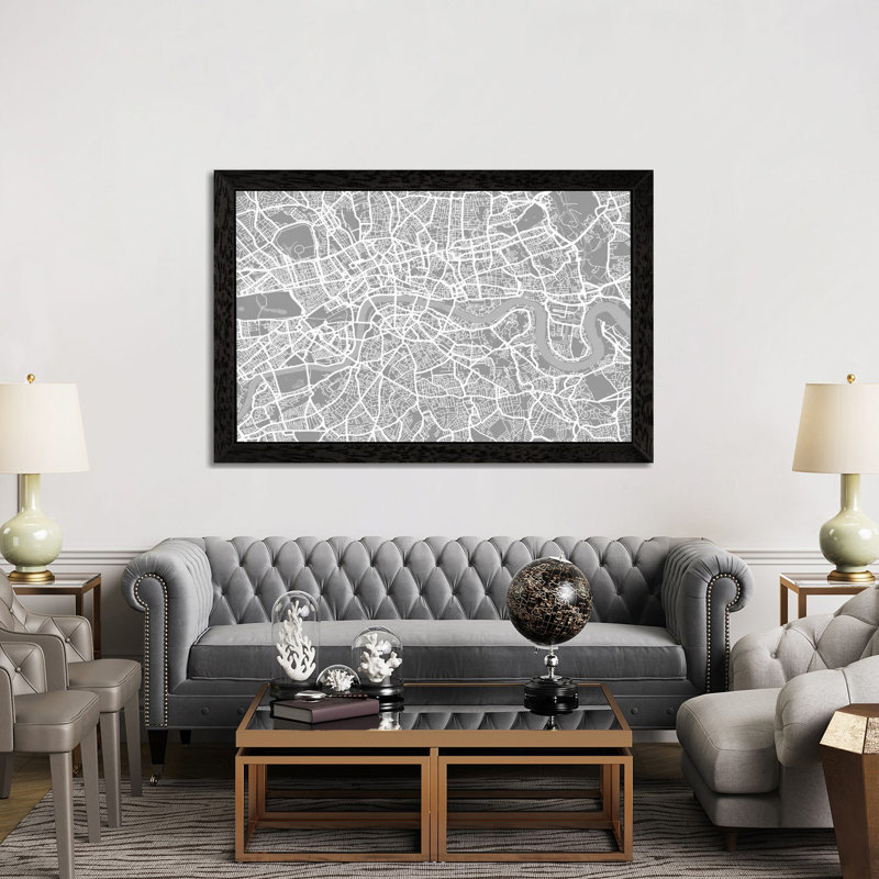 London Map V by Michael Tompsett - Print on Canvas, Black Framed, 101.6 cm H x 66.04 cm W