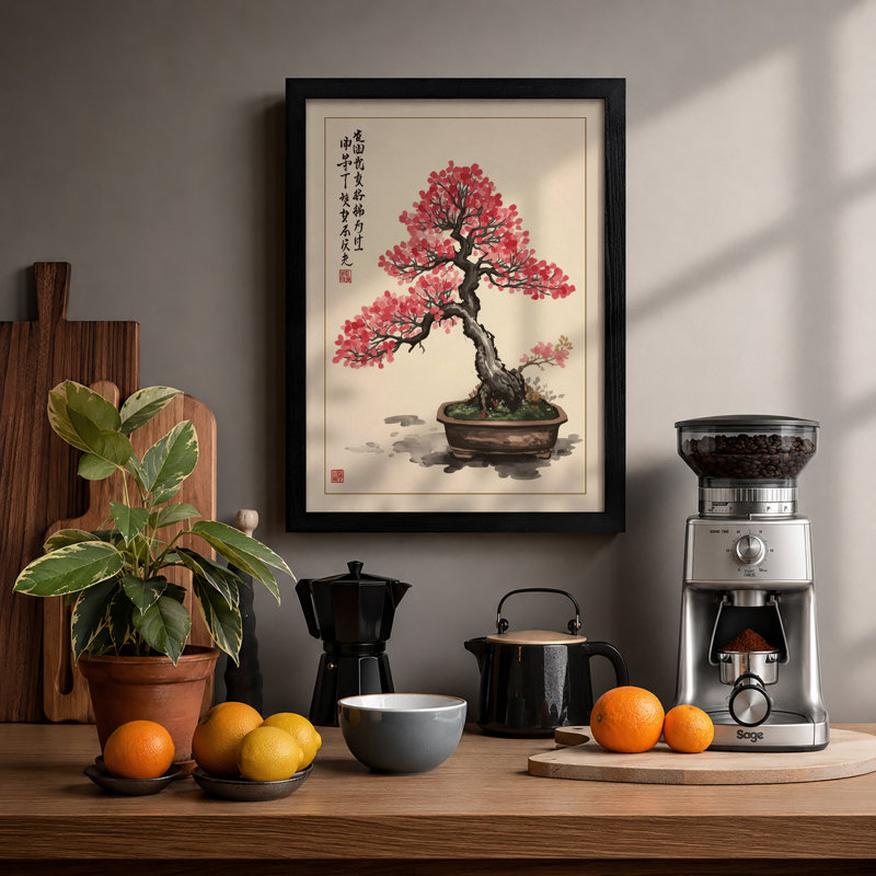 Blossom Bonsai Japandi - Framed Print, A3 - 42.0 x 29.7 cm, Black