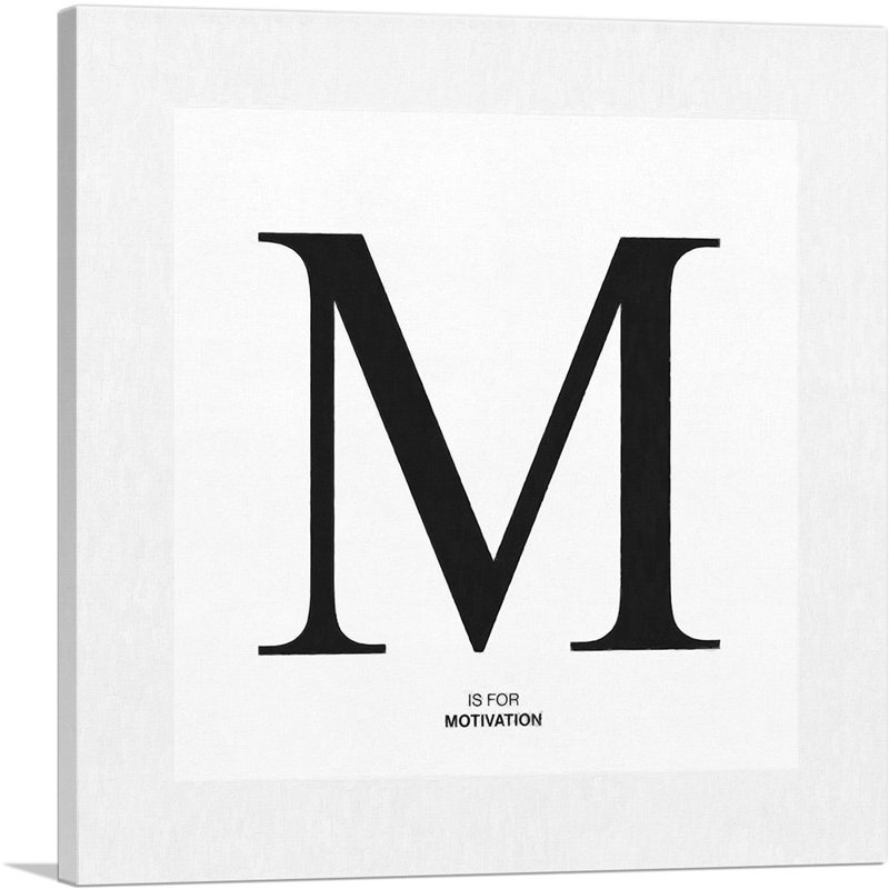"Modern" noir et blanc, gris, alphabet Serif, lettre M - reproduction d'art textuel sur toile tendue
