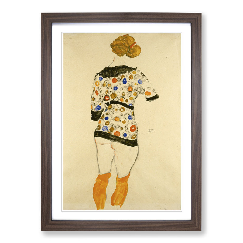 Nude Female Vol.2 by Egon Schiele - Picture Frame Painting, 65cm H x 48cm W x 2cm D, Walnut Framed