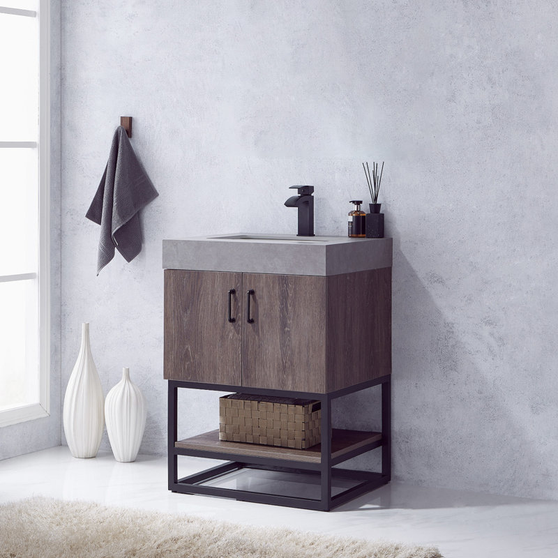 Ensemble de meuble-lavabo simple l 24 po Alistair, Noir mat, Chêne naturel, Blanc