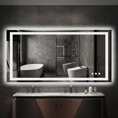 UL Certified  LED Bathroom Vanity Mirror with Anti-Fog, Dimmable Front and Backlit Lights, Tempered Glass