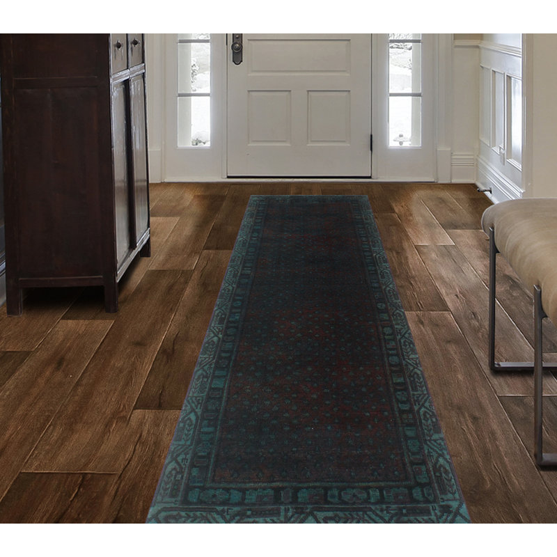 Tapis bleu sarcelle noué à la main de conception unique 2 pi 9 po x 9 pi 4 po Jan-Duncan