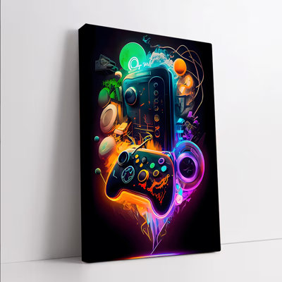 1 PC Wall Art Affiches Encadré, Contrôleur De Jeu Vibrant Toile Art Moderne Abstrait Néon Décoration Murale pour salle de jeux Salon Chambre À Coucher Bureau Œuvre D'art Numérique Décorations Pour La Maison Unique Cadeau de Joueur Coloré Pop Art Print