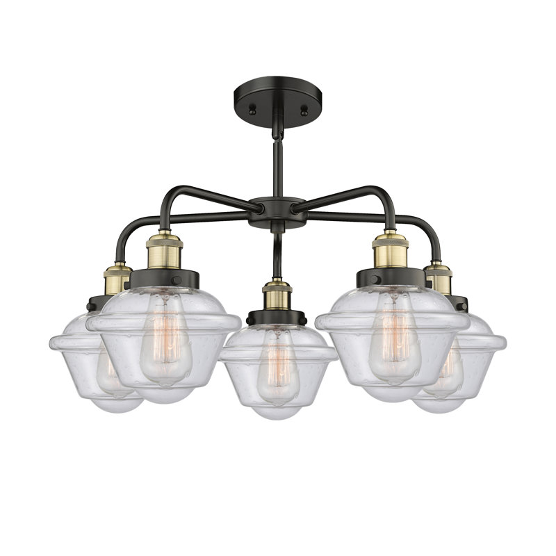 Grourke 5 - Light Glass Dimmable Chandelier, Seedy, Black Antique Brass