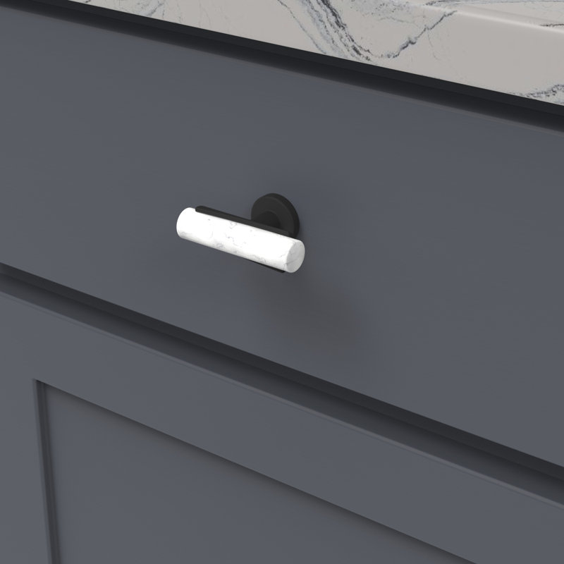 Firenze Bar Knob, White Marble/Matte Black
