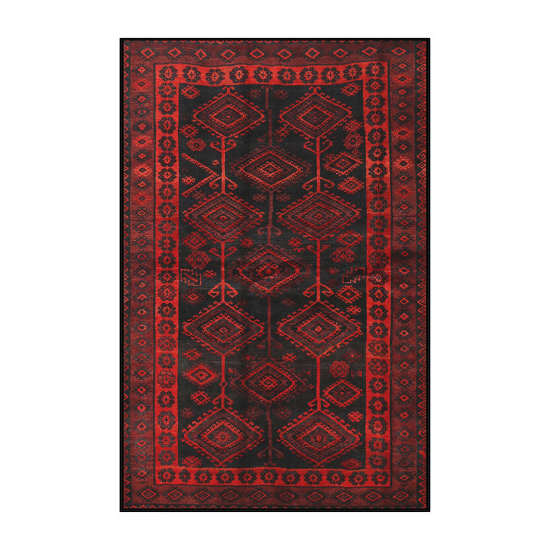 Tapis traditionnel rouge / noir, Rectangle 5 pi x 7 pi