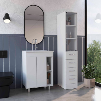 Ensemble de meuble-lavabo et armoire à linge 2 pièces Montana