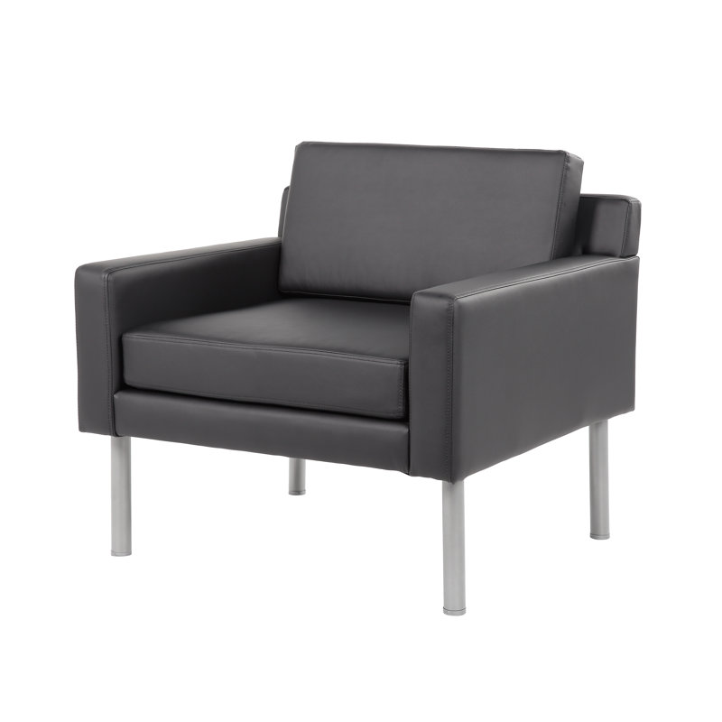 Rondy Upholstered Club Chair, Black vinyl upholstery, Silver 