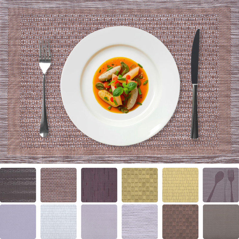 Brown Gold PVC Placemats Set of 8 Scratch Heat Resistant Washable Table Protectors for Christmas Decor, Beige