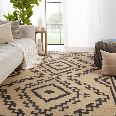 Tapis beige / noir en jute tissé à plat à la main Louie Southwestern