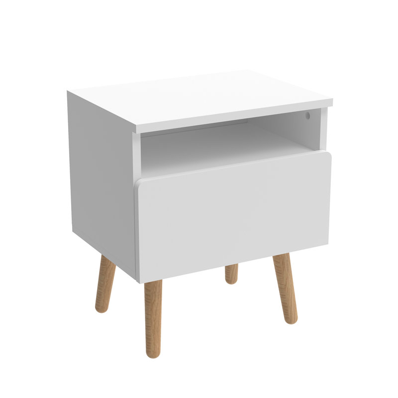 Modern Single Drawer Nightstand,Vintage Bedside Table, White, Individual