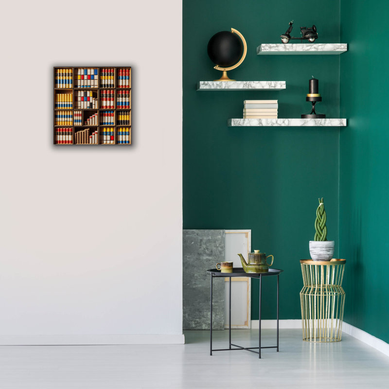  «Mondrian Style Bookshelf» par Rey Klimt, art mural sur toile, 18 po x 18 po, H 18 po x l 18 po
