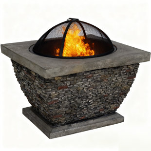 Fire Pit,32" Concrete Stone Fire Pit,Wood Burning Outdoor Fireplces with Lid for Outside,Backyard