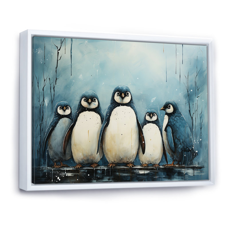 «Minimalims Penguins Parade», reproduction sur toile, Cadre flottant blanc, H 12 po x l 20 po x P 1 po