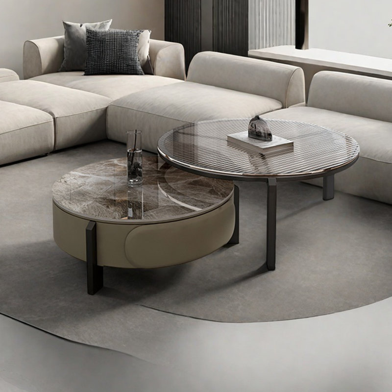 Combinaison de table ronde italienne, H 18,1 po x L 27,6 po x l 27,6 po, Blanc / noir / gris