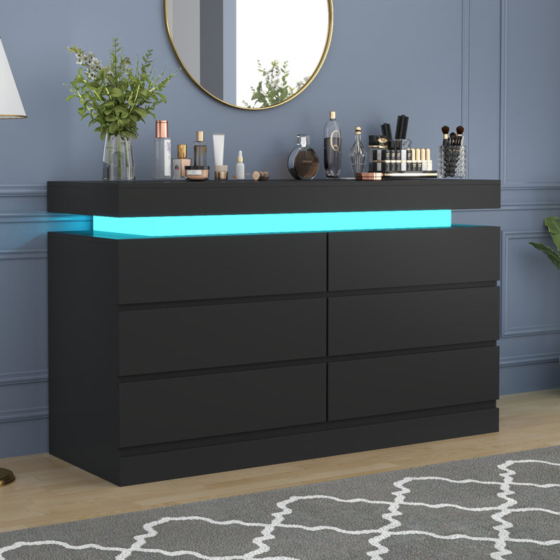 Commode 6 tiroirs avec prise de courant l 27,2 po Shellise, Noir