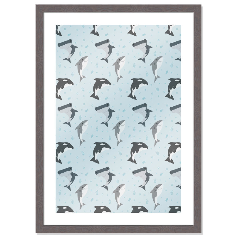 Happy Fish Paper Print, 34.5" H x 24.5" W x 0.6" D, Grey Woodgrain Flat Framed
