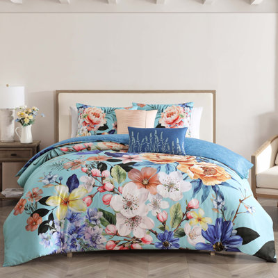 Bebejan Turquoise Reverie 100% Cotton Sateen 5 Piece Reversible Comforter Set